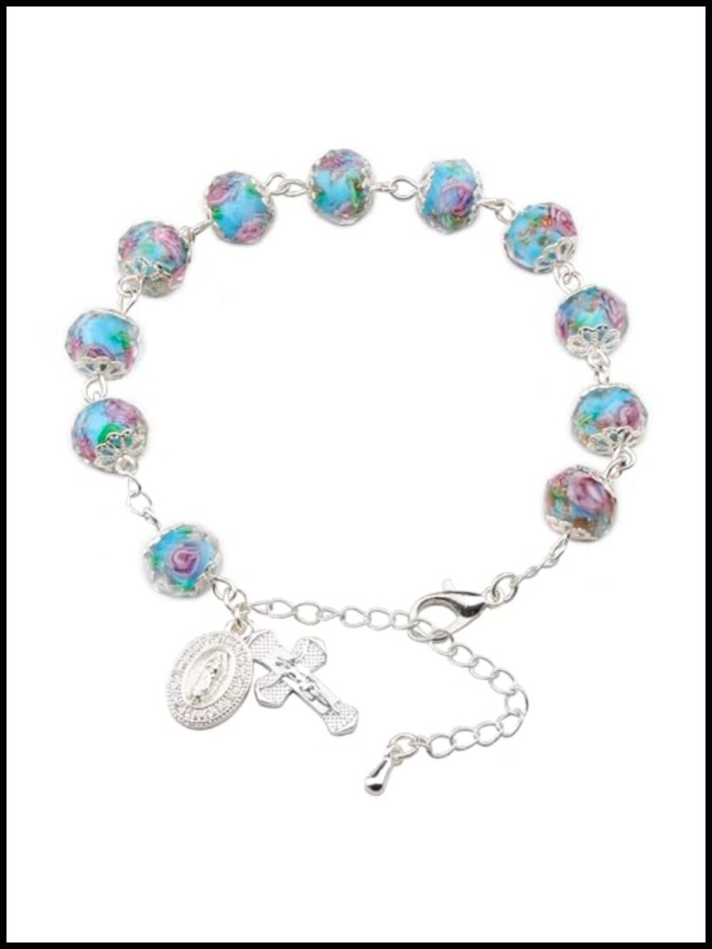 Murano Glass Silver Plated Brass Rosary Bracelet